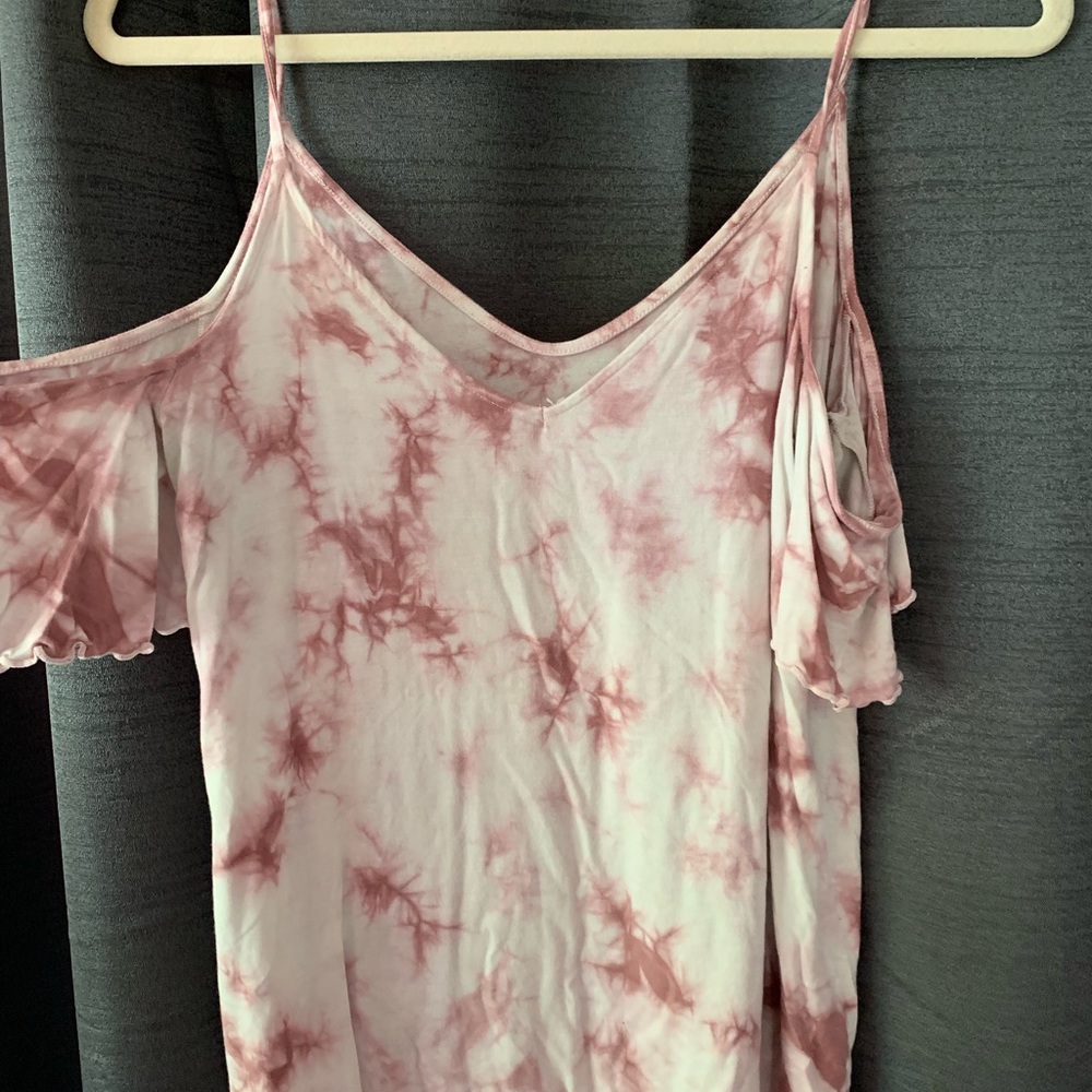 Pink and white tie die tank top